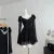Y2K Black Short Dresses for Women Diamonds Square Collar Flare Sleeve High Waist A-line Birtheday Party Dress Prom Mini Vestidos