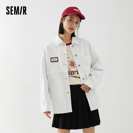 Chaqueta vaquera para mujer, de longitud media, con solapa, holgada, de algodón puro, estilo jacquard, para otoño