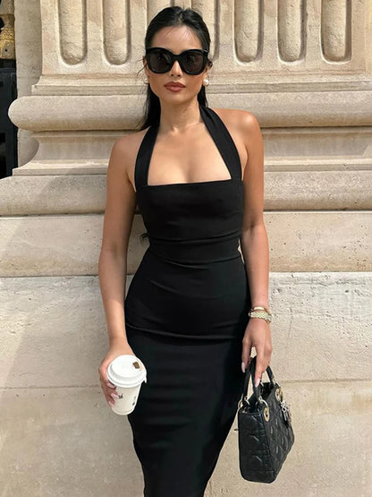 Vestido de noche negro ajustado de un solo hombro para mujer, sexy, sin espalda, sin mangas, con cuello alto, vestido de fiesta largo para mujer, elegante