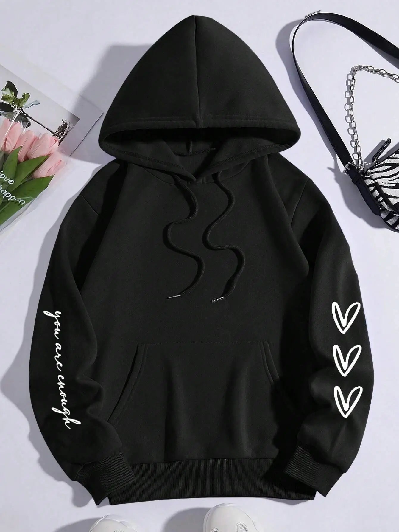 Sudadera con capucha y estampado gráfico de letras "Dear Person Behind Me" para mujer, suave, abrigada, de forro polar, informal, holgada, para otoño