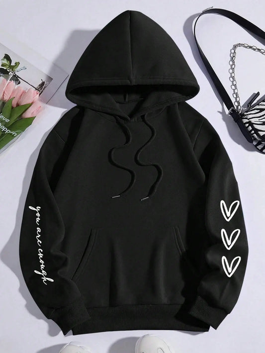 Sudadera con capucha y estampado gráfico de letras "Dear Person Behind Me" para mujer, suave, abrigada, de forro polar, informal, holgada, para otoño