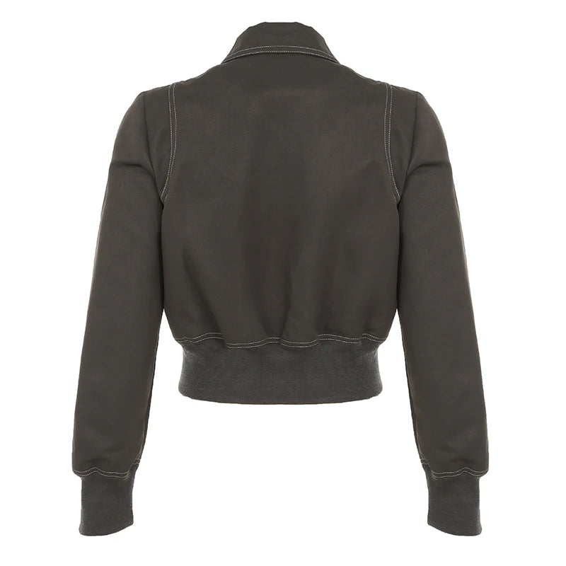 Chaquetas elegantes de manga larga con cremallera punk para mujer, ajustadas, lisas, nuevas y modernas, ropa de calle con cintura ajustada