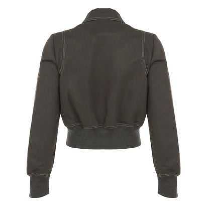Chaquetas elegantes de manga larga con cremallera punk para mujer, ajustadas, lisas, nuevas y modernas, ropa de calle con cintura ajustada