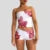 Conjunto de 2 piezas para playa, vacaciones, salón, top corto sin tirantes con estampado floral, bandeau + minifalda ajustada, bodycon cruzado para mujer