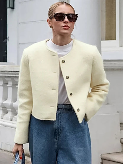 Cárdigan informal de manga larga para mujer, elegante, ajustado, liso, con retazos, top corto, ropa de calle, prendas de vestir exteriores para mujer, nuevo