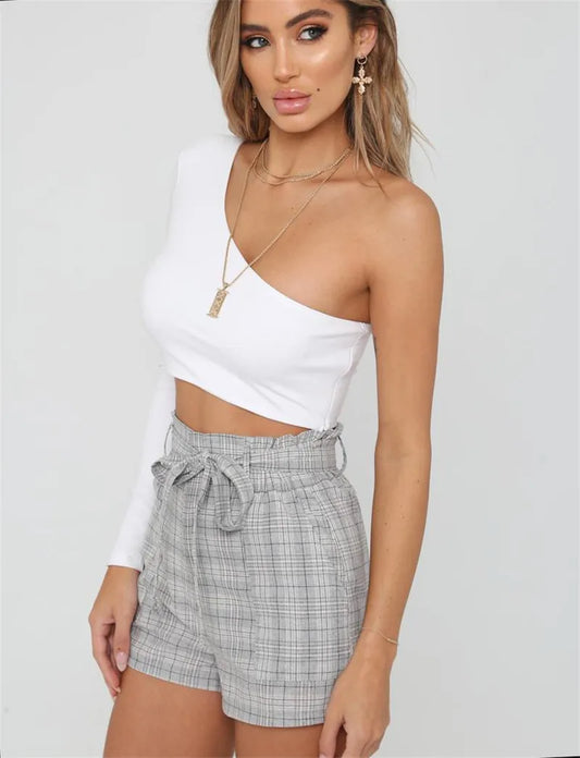 Y2K New European and American Solid Color Diagonal Neck Single Long sleeved Top Trendy Popular
