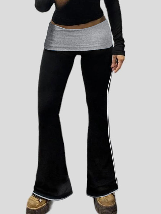 Contrast Binding Waist Slim Basic Casual Flared Pants For Women American Retro Skinny Sexy Sports Jogging Sweatpants