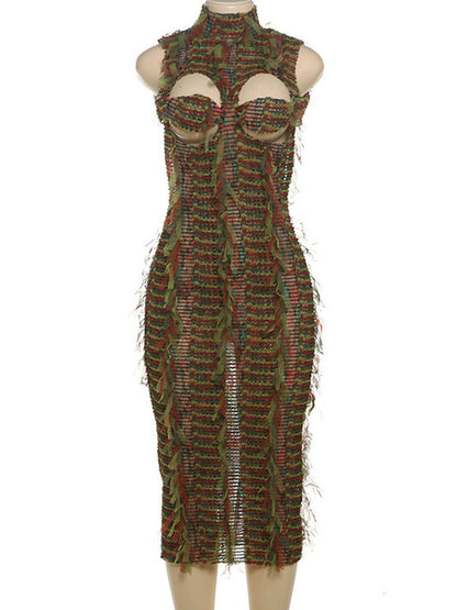 Vestido largo ajustado sin mangas y sexy para mujer, vestido ajustado de cintura alta y cuello alto, moda urbana, 2025