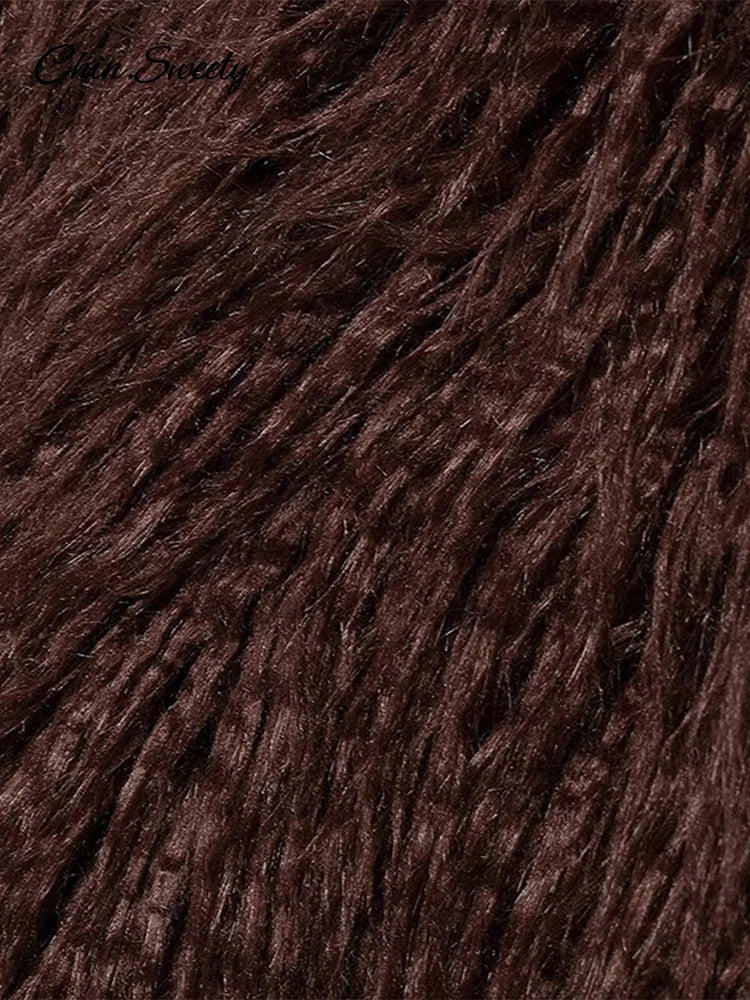Abrigos de piel burdeos de moda para mujer, chaquetas holgadas, cálidas, gruesas, con cuello redondo y manga larga, para otoño e invierno, prendas de vestir para fiestas 2025