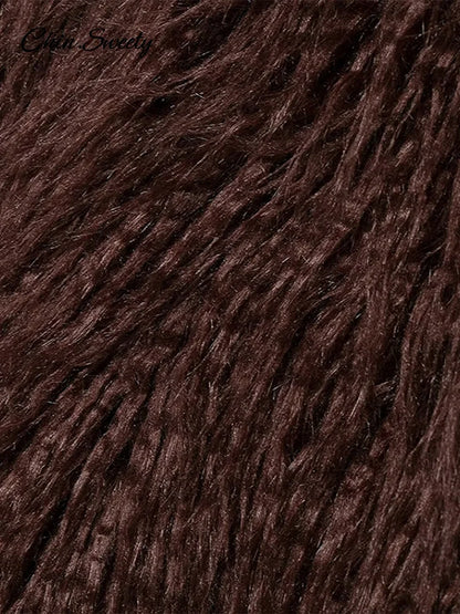 Abrigos de piel burdeos de moda para mujer, chaquetas holgadas, cálidas, gruesas, con cuello redondo y manga larga, para otoño e invierno, prendas de vestir para fiestas 2025