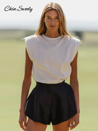 Pantalones cortos de satén de moda para mujer, cintura alta, holgados, corte A, para mujer, verano 2025, elegantes, de calle, con cremallera.