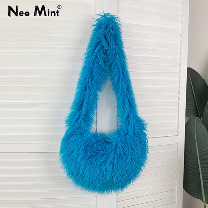 Bolso de hombro con pelo en forma de corazón estilo Harajuku para mujer, bandolera de piel sintética estilo punk Y2K, de gran tamaño