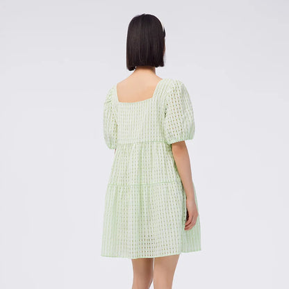 Vestido de mujer con textura a cuadros, fresco, de verano, nuevo, con cuello cuadrado, para bebé, dulce