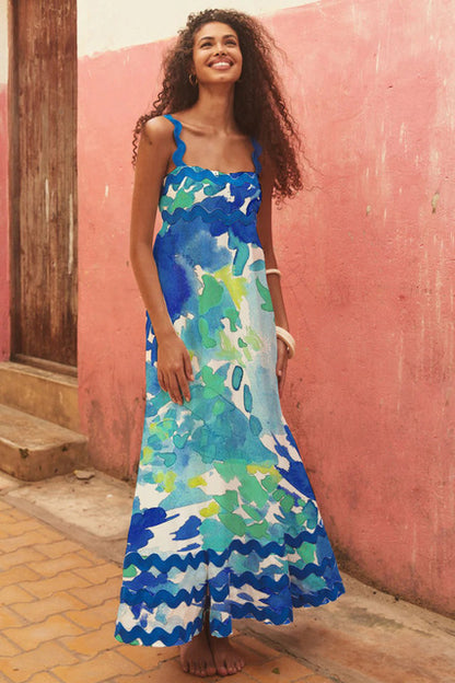 Bohemian Summer Printed A-line Long Dress Sexy Backless Holiday Beach Spaghetti Strap Dresses For Women Maxi Vestidos Para Mujer