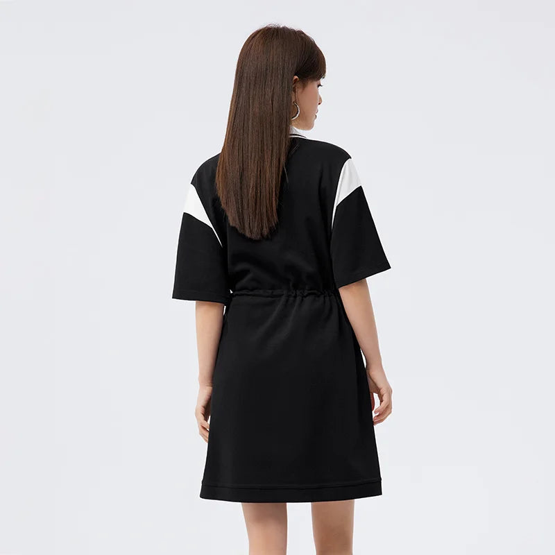 Dress Women’s Letter Contrast Loose Short Dress  Summer New Retro Waist Polo Dress
