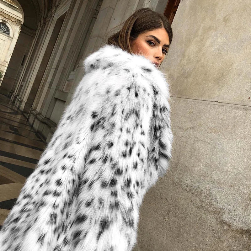 Abrigos de piel sintética de leopardo de marca de lujo para mujer, abrigos largos con cinturón de invierno, abrigos de piel de zorro a la moda para mujer, prendas de vestir exteriores
