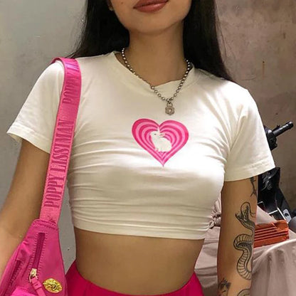 Camiseta de manga corta con estampado de amor para mujer, estilo Y2K, sexy, de verano
