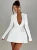V Neck Long Sleeve Zipper Back A Line Patchwork Mini Solid Women’S Dresses Wholesale Fashion Gown Fashion Winter Clothes