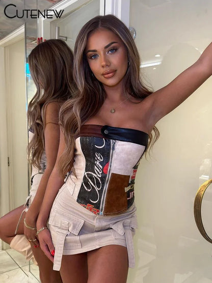 Summer Sexy Off-Shoulder Zipper Women Crop Top Casual Strapless Backless Streetwear Fashion Club Party Lady Tank Top