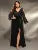 plus size Deep V cross neck off-the-shoulder sequin splicing velvet irregular lotus leaf matching slit dress Evening gown