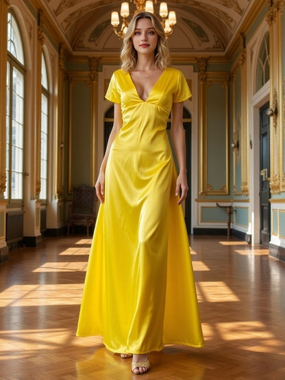Vestido de noche elegante con escote en V y cintura alta, sexy, sin espalda, liso, sin mangas, para fiesta, 2025, vestido largo calado para mujer