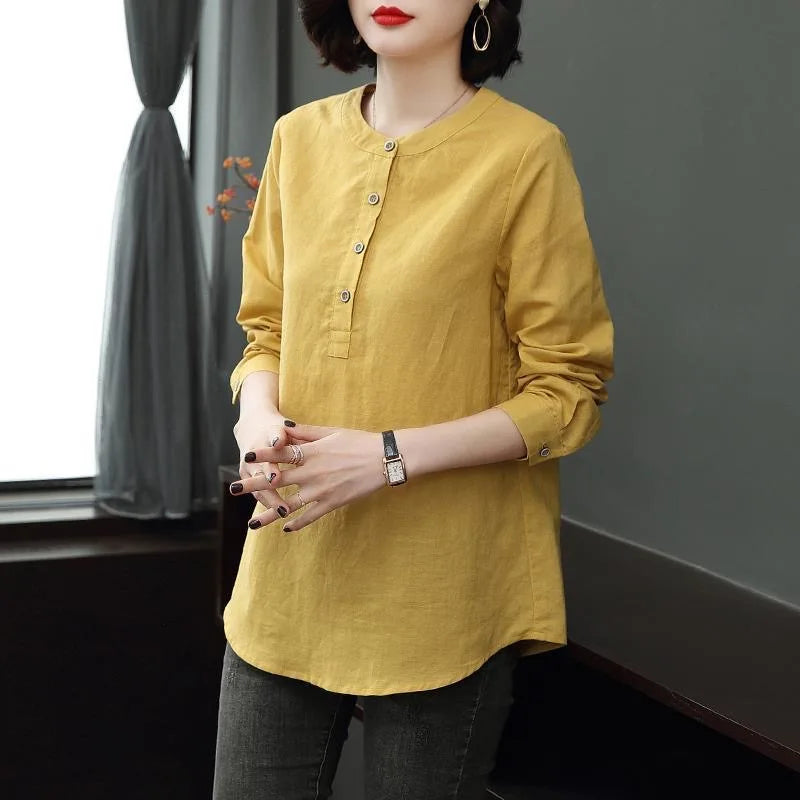 Blusas de mujer estilo primavera otoño, camisas casuales de manga larga con cuello alto, blusas, tops DF4955