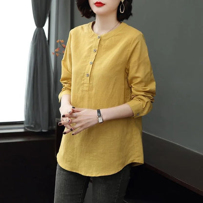 Blusas de mujer estilo primavera otoño, camisas casuales de manga larga con cuello alto, blusas, tops DF4955