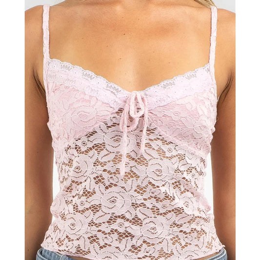 y2k Lace Crop Top Women Summer Sexy Solid Color Spaghetti Strap Sleeveless Backless Camisole 2000s Clothing Streetwear