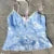 Fairy Coquette Mesh Sheer Camisole Floral Print Front Tie Up V Neck Crop Tops Kawaii Lace Trim Tank Tops Y2K Boho Holiday Vest