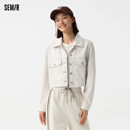 Denim Jacket Women Short Style Slimming Diamond-patterned  Spring New Pure Cotton Drop-shoulder Jacket