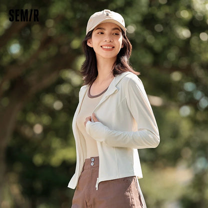 Jacket Women Short Hooded Sunscreen Clothing Top  New Summer Cool Feeling Original Yarn Sunscreen Tight Top UPF100+