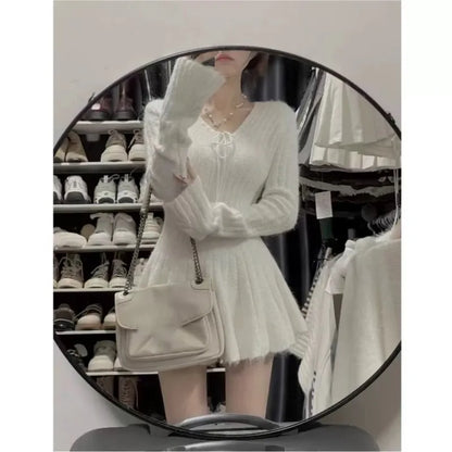 Vestidos de punto elegantes y sexis de otoño e invierno para mujer, vestido tipo suéter ajustado Y2K Harajuku, nuevo minivestido de fiesta coreano chic