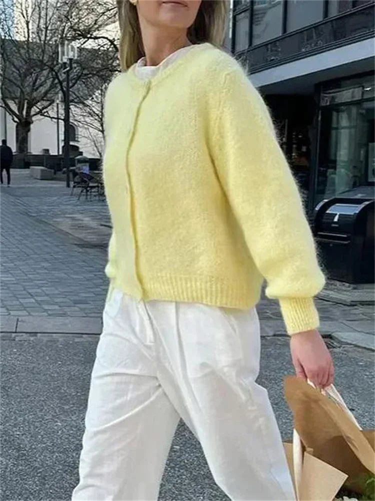 Suéter informal holgado tipo cárdigan para mujer, abrigo de manga larga, corto, liso, para otoño, prendas de punto, prendas exteriores para mujer