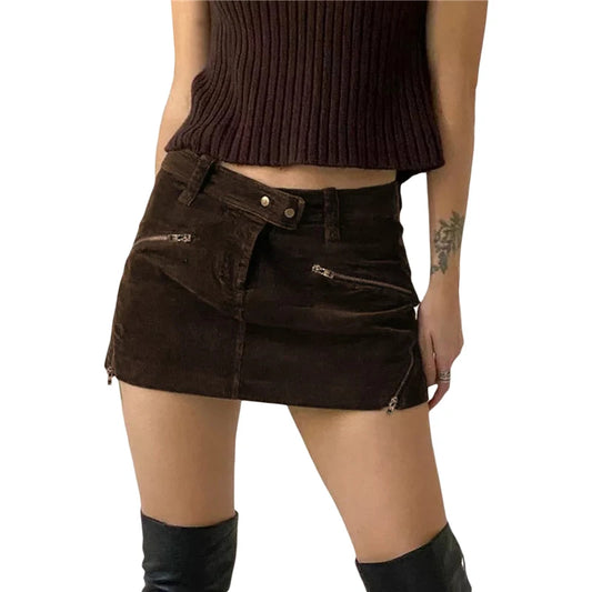 Vintage Skirt for Women Grunge Aesthetic Solid Color Skirts with Zipper Decor y2k 2000s Clothes Emo Skirt Streetwear