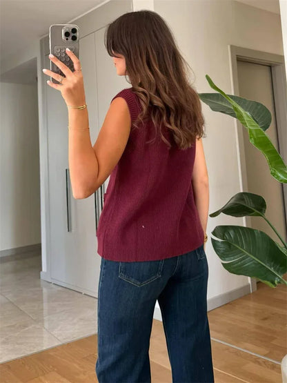 Casual Loose Sweater Cardigan Vestidos For Women Sleeveless Ribbed Cropped Pocket Commute Top Female Solid Cardigan Top