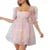 Fairy Mesh Dress y2k Women Aesthetic Gradient Color Puff Sleeve Princess Dress Square Neck Short Prom Party Dresses