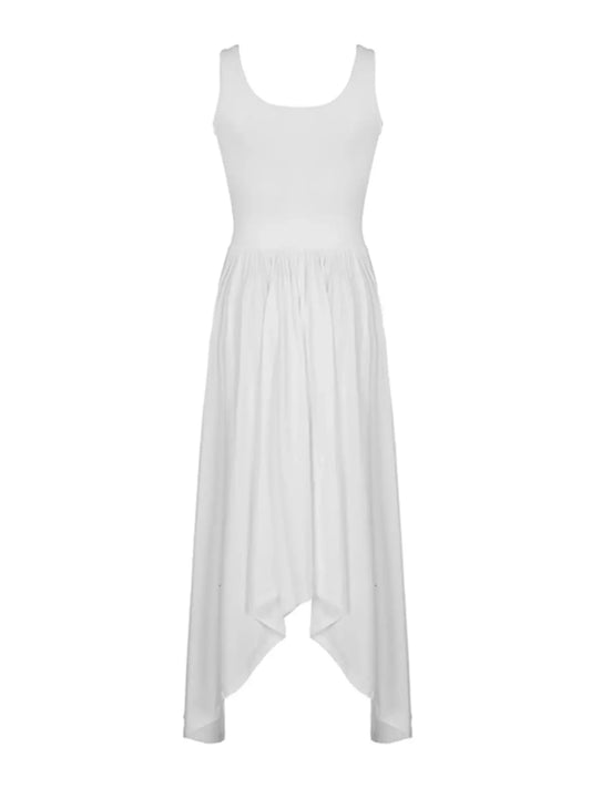 Solid Basic Sleeveless U Neck Asymmetrical Hem Long Dresses Women Casual Summer Vacation Clothing