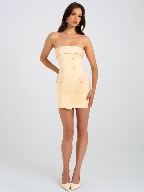 Elegante traje ajustado para mujer, vestido de otoño e invierno, nueva falda sexy sin tirantes, vestido ajustado sin espalda para fiesta y club.