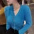 Cárdigan de punto de mohair recortado vintage para mujer, suéter con cuello en V, abrigo, ropa de calle coreana, prendas de punto en blanco y negro, jerséis ajustados sólidos, nuevo