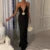 Vestido elegante con escote en V y flores 3D, corte bajo, espalda descubierta, tirantes finos, largo, elegante, para mujer, fiesta, club y vacaciones