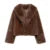 Abrigo corto de piel sintética con solapa marrón para mujer, chaqueta holgada gruesa y cálida de manga larga y esponjosa, ropa de calle para otoño e invierno.