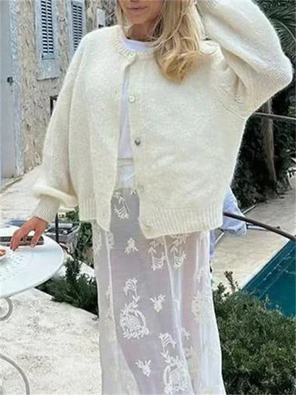 Suéter informal holgado tipo cárdigan para mujer, abrigo de manga larga, corto, liso, para otoño, prendas de punto, prendas exteriores para mujer