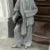 Lazy Loose Knit Burgundy Red Pant Set With Scarf Women Long Sleeve V-neck Jumper Wide Leg Full-length Pants Suit Lady Outfits