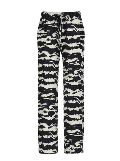 Pantalones rectos de punto con rayas de cebra para mujer, con cordón ajustable, cintura elástica, holgados e informales, conjuntos bohemios para vacaciones.