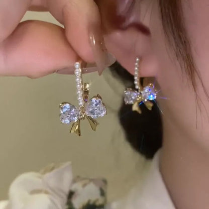 Lizakosht Peach Zircon Bow Earrings for Women Fashion Jewelry Gifts