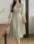 Korean Fashion Autumn Midi Dresses for Women Long Sleeves V-neck A-line Solid Casual Dress Office Lady Clothing  New
