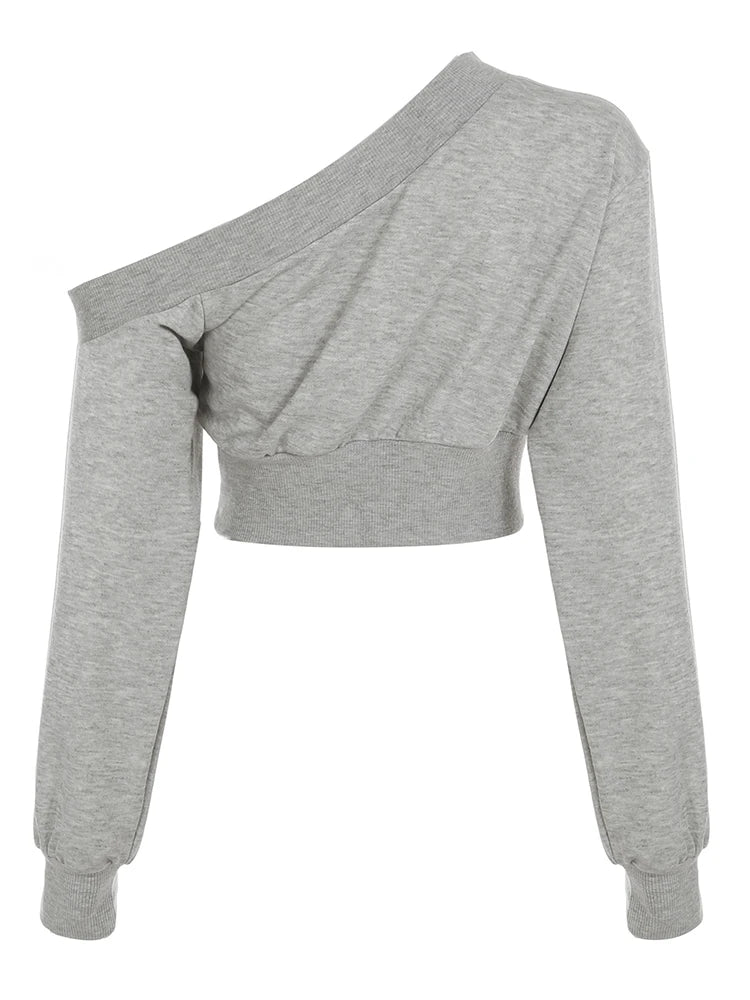 Camisetas de moda para mujer, blusas casuales de manga larga, cuello alto, lisas, cómodas y de un solo hombro.