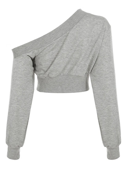 Camisetas de moda para mujer, blusas casuales de manga larga, cuello alto, lisas, cómodas y de un solo hombro.