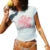 y2k Baby Tee Women Crop Top Graphic Floral Print Slim Fit Round Neck Short Sleeve T Shirt 2000s Clothing Streetwear