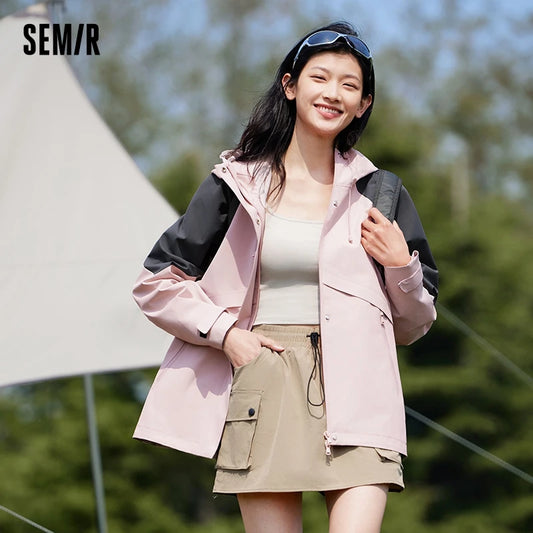 Chaqueta de mujer de longitud media, mangas holgadas, impermeable, resistente al aceite y a las manchas, nueva chaqueta con capucha de otoño.